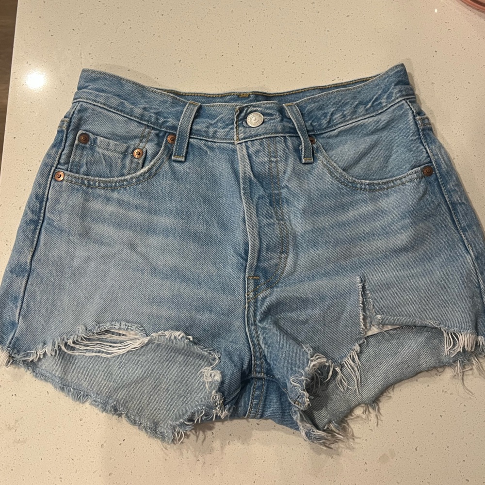 Levi's Sky Blue Frayed Hem Jean Shorts